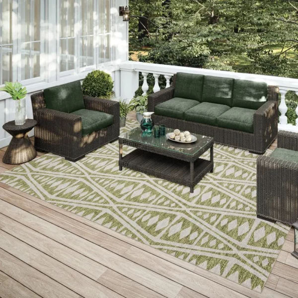 Yuma Olive Southwestern Southwest 8' x 10' Area Rug Olive AYU36
