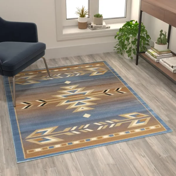 Lodi Collection Southwestern 4' x 5' Blue Area Rug - Image 5