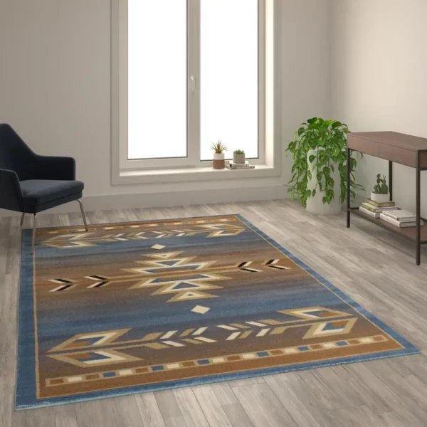 Lodi Collection Southwestern Blue Area Rug - Image 2