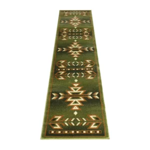 Lodi Collection Southwestern 2' x 7' Green Area Rug