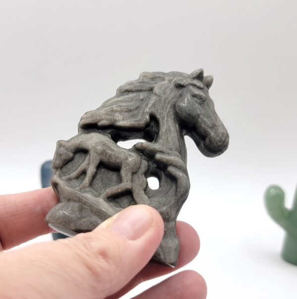 Silver Sheen Obsidian Horses - Image 4