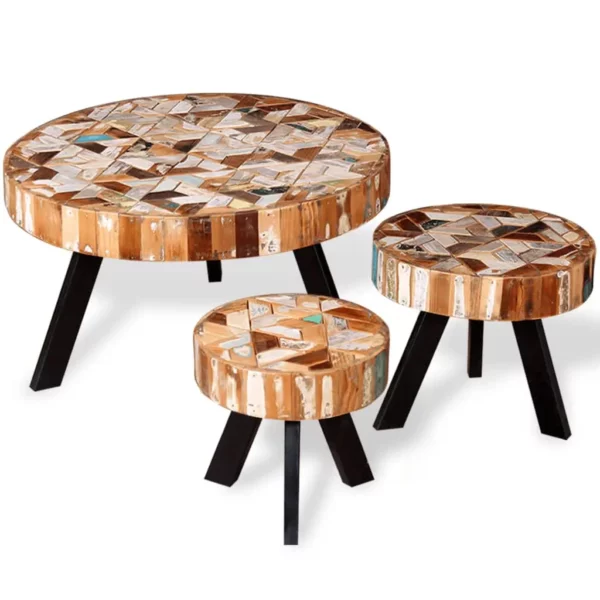 Three Piece Coffee Table Set Solid Reclaimed Wood - Image 2