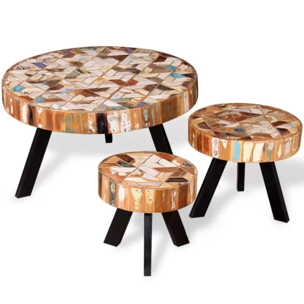Three Piece Coffee Table Set Solid Reclaimed Wood - Image 4