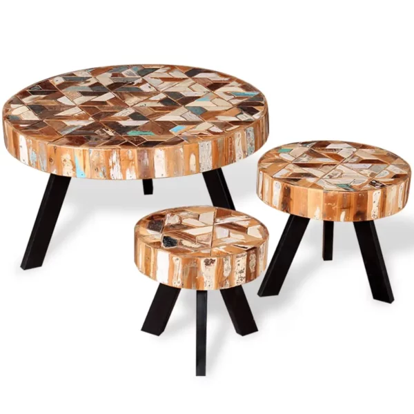Three Piece Coffee Table Set Solid Reclaimed Wood - Image 5