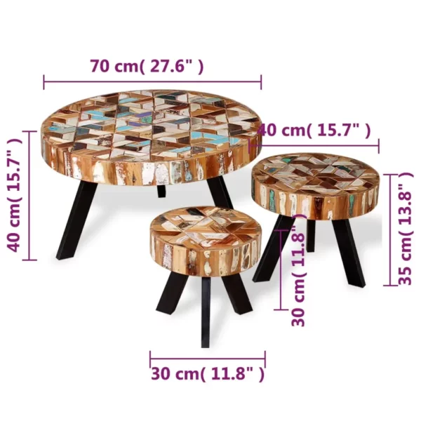 Three Piece Coffee Table Set Solid Reclaimed Wood - Image 8