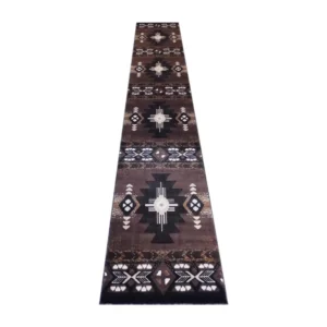 3' x 16' Chocolate Traditional Southwestern Area Rug - Olefin Fibers