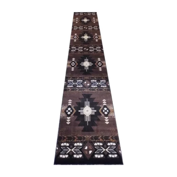 3' x 16' Chocolate Traditional Southwestern Area Rug - Olefin Fibers