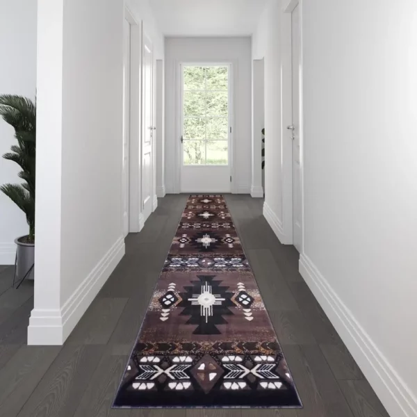 3' x 16' Chocolate Traditional Southwestern Area Rug - Olefin Fibers - Image 2
