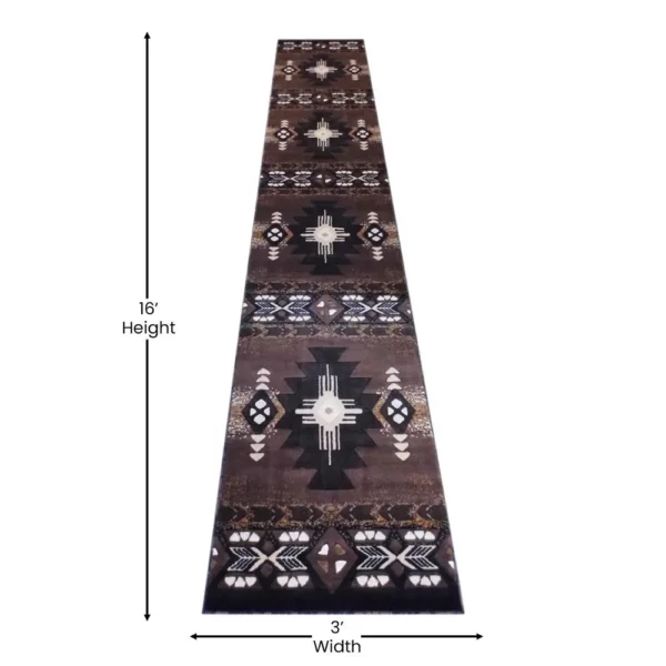 3' x 16' Chocolate Traditional Southwestern Area Rug - Olefin Fibers - Image 4