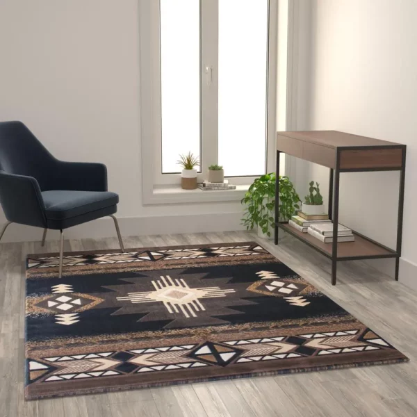 5' x 7' Black Traditional Southwestern Area Rug - Olefin Fibers - Image 2