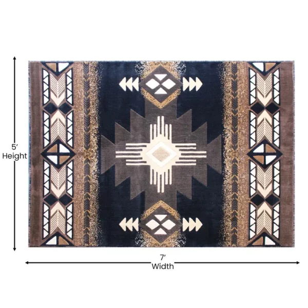 5' x 7' Black Traditional Southwestern Area Rug - Olefin Fibers - Image 4