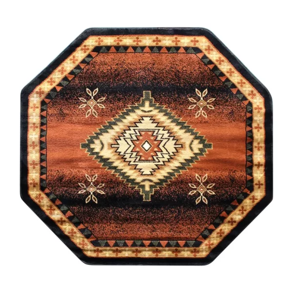 Mirage Collection Southwestern Style Round 4' x 4' Brown Olefin Area Rug with Jute Backing - Rustic Boho Accent Rug for Entryway, Bedroom, Living Room