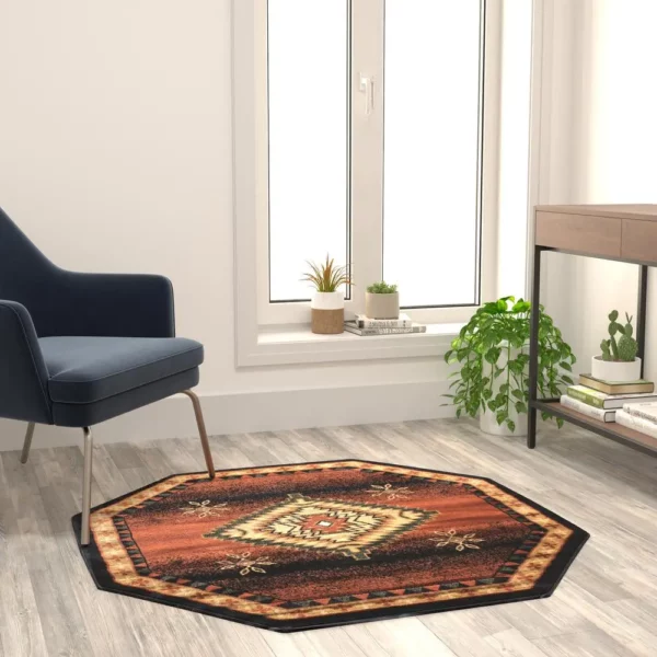 Mirage Collection Southwestern Style Round 4' x 4' Brown Olefin Area Rug with Jute Backing - Rustic Boho Accent Rug for Entryway, Bedroom, Living Room - Image 2