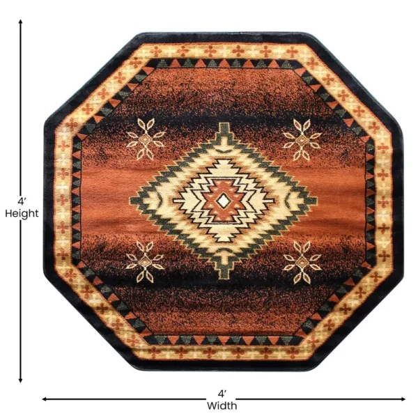Mirage Collection Southwestern Style Round 4' x 4' Brown Olefin Area Rug with Jute Backing - Rustic Boho Accent Rug for Entryway, Bedroom, Living Room - Image 4