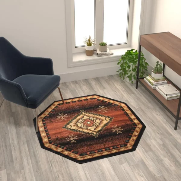 Mirage Collection Southwestern Style Round 4' x 4' Brown Olefin Area Rug with Jute Backing - Rustic Boho Accent Rug for Entryway, Bedroom, Living Room - Image 5