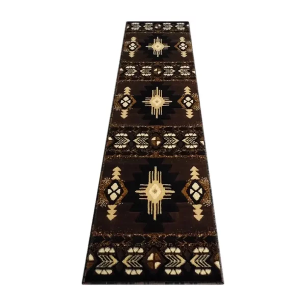 2' x 7' Chocolate Traditional Southwestern Area Rug - Olefin Fibers