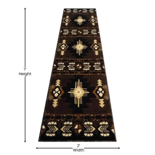 2' x 7' Chocolate Traditional Southwestern Area Rug - Olefin Fibers - Image 4