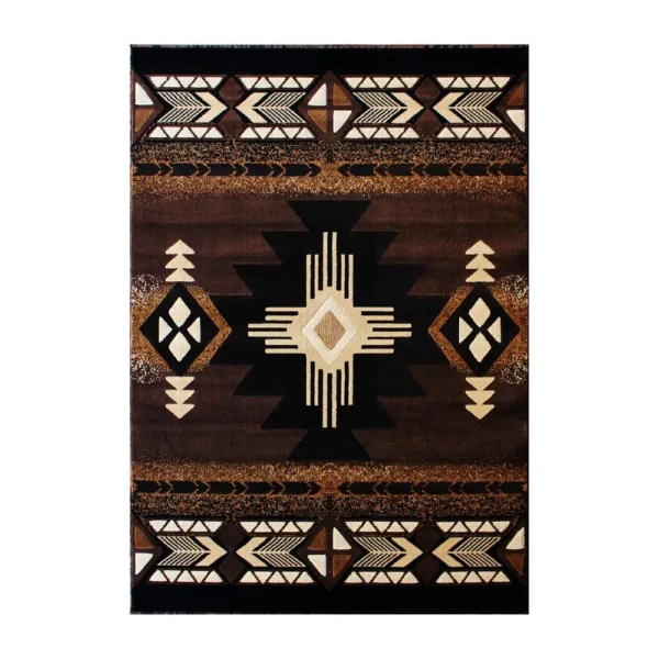 8' x 10' Chocolate Traditional Southwestern Area Rug - Olefin Fibers