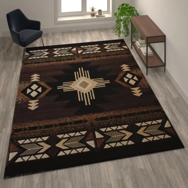 8' x 10' Chocolate Traditional Southwestern Area Rug - Olefin Fibers - Image 2