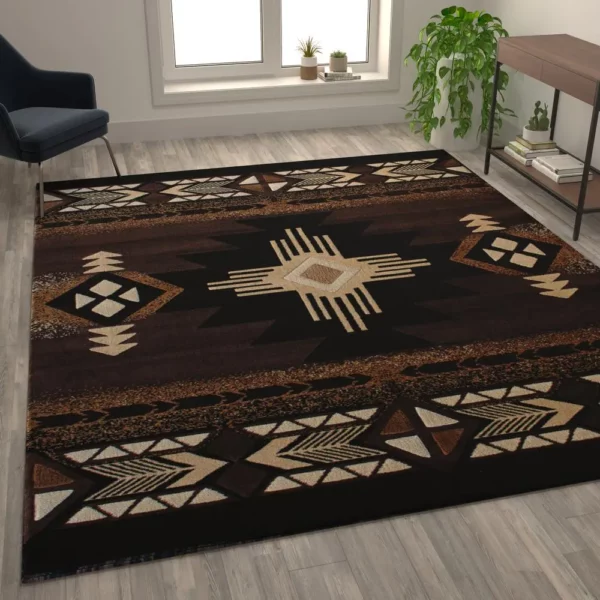 8' x 10' Chocolate Traditional Southwestern Area Rug - Olefin Fibers - Image 5