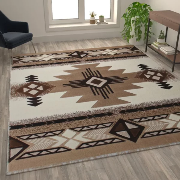 8' x 10' Ivory Traditional Southwestern Area Rug - Olefin Fibers - Image 5