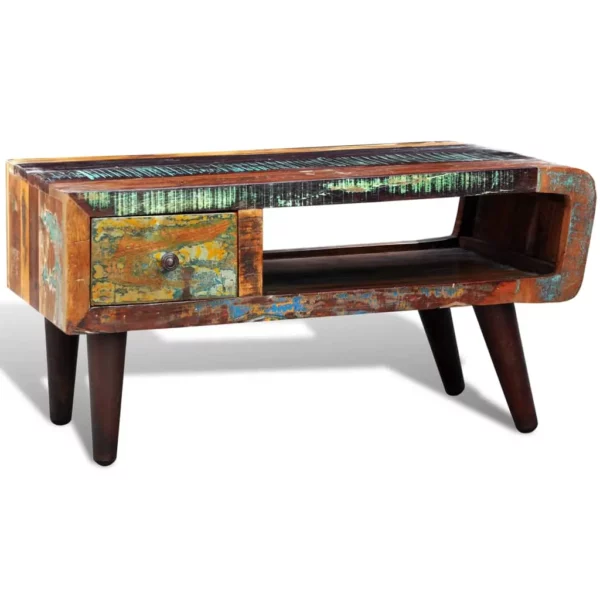 Coffee Table with Curved Edge 1 Drawer Reclaimed Wood - Image 2