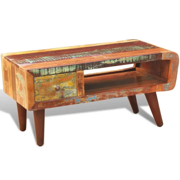 Coffee Table with Curved Edge 1 Drawer Reclaimed Wood - Image 4