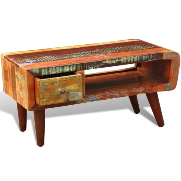 Coffee Table with Curved Edge 1 Drawer Reclaimed Wood - Image 5