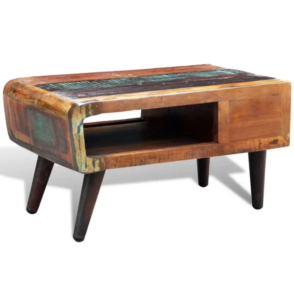 Coffee Table with Curved Edge 1 Drawer Reclaimed Wood - Image 6