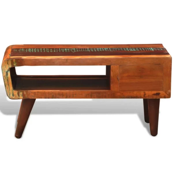 Coffee Table with Curved Edge 1 Drawer Reclaimed Wood - Image 7