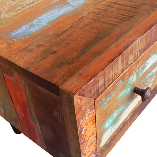 Coffee Table with Curved Edge 1 Drawer Reclaimed Wood - Image 8