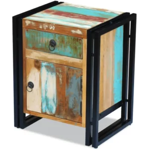 Reclaimed Wood Bedside Cabinet - Squared Steel Legs