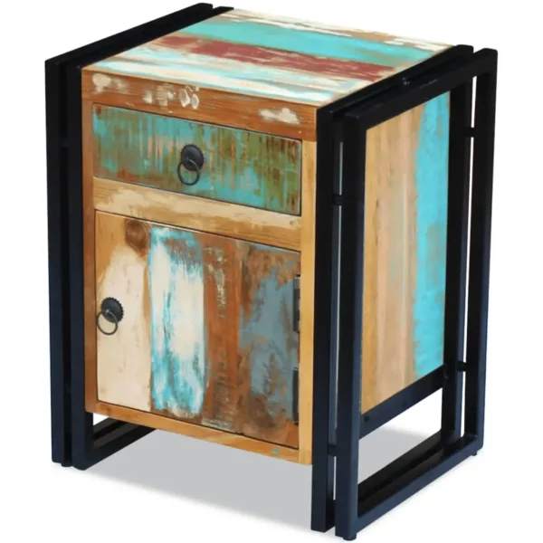 Reclaimed Wood Bedside Cabinet - Squared Steel Legs