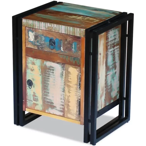Reclaimed Wood Bedside Cabinet - Squared Steel Legs - Image 2