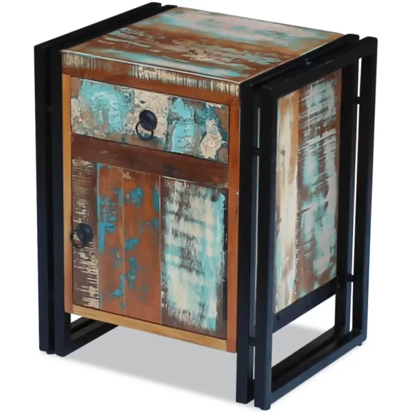 Reclaimed Wood Bedside Cabinet - Squared Steel Legs - Image 3