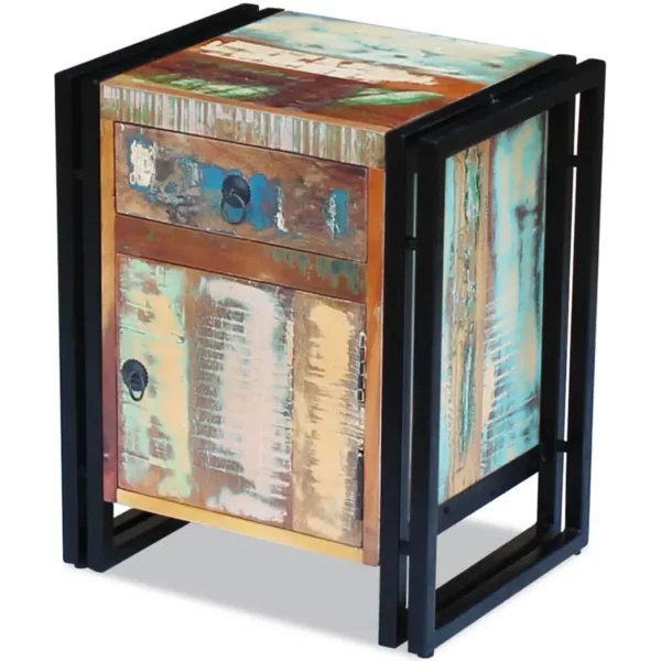 Reclaimed Wood Bedside Cabinet - Squared Steel Legs - Image 4