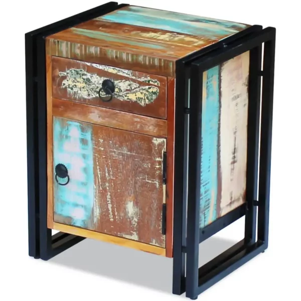 Reclaimed Wood Bedside Cabinet - Squared Steel Legs - Image 5