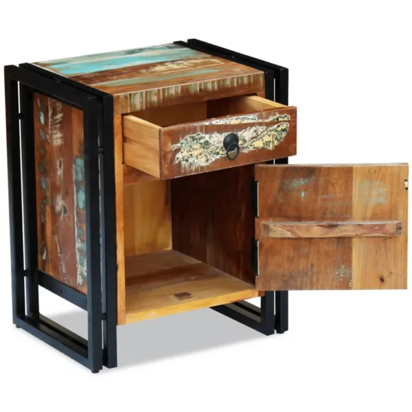 Reclaimed Wood Bedside Cabinet - Squared Steel Legs - Image 6