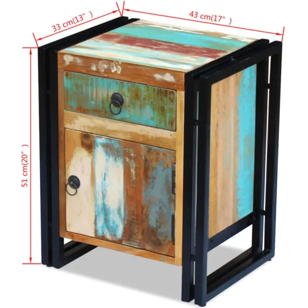 Reclaimed Wood Bedside Cabinet - Squared Steel Legs - Image 7