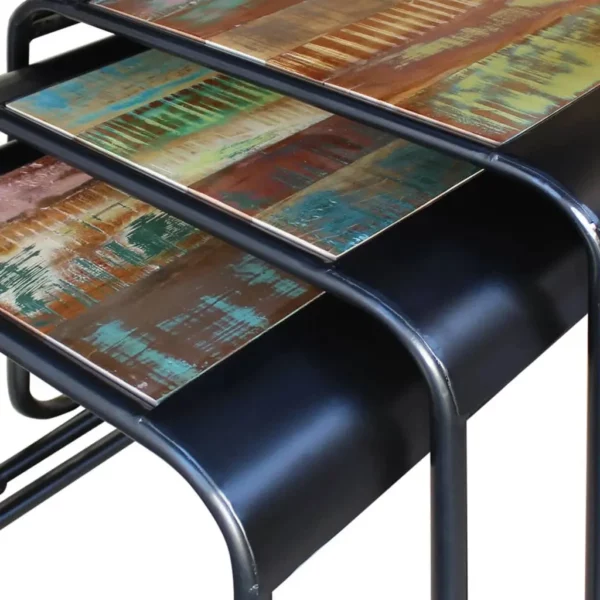 Three Piece Nesting Tables Solid Reclaimed Wood - Image 8