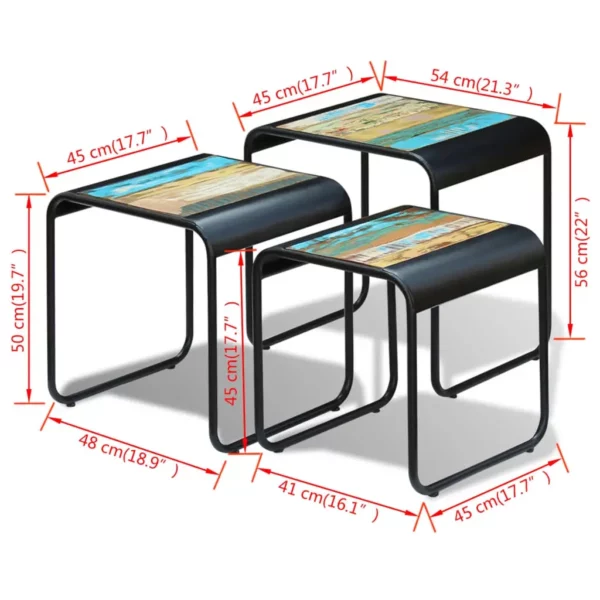 Three Piece Nesting Tables Solid Reclaimed Wood - Image 9