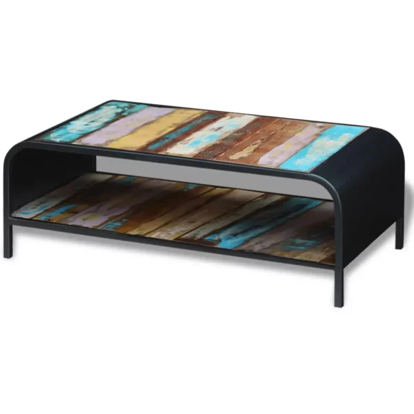 Reclaimed Wood Coffee Table - Modern Rolled Steel Style - Image 2