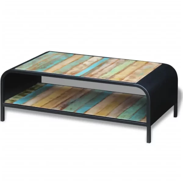 Reclaimed Wood Coffee Table - Modern Rolled Steel Style - Image 4