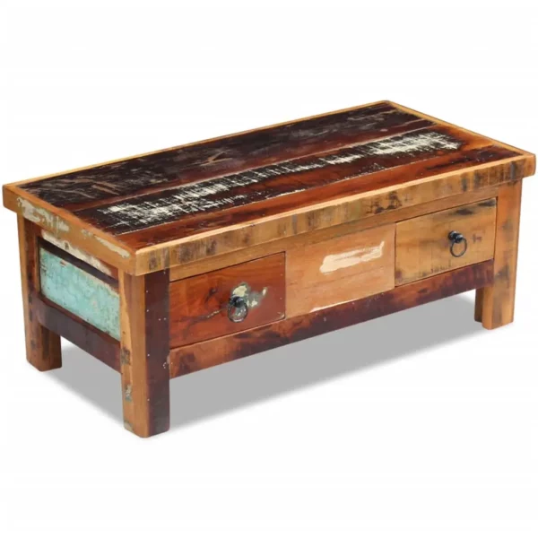 Coffee Table Drawers Solid Reclaimed Wood 35.4"x17.7"x13.8" - Image 3