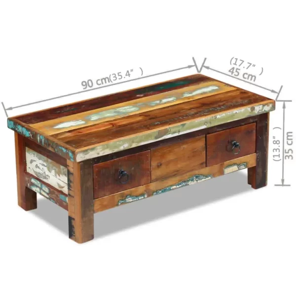 Coffee Table Drawers Solid Reclaimed Wood 35.4"x17.7"x13.8" - Image 8