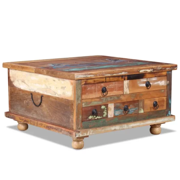 vidaXL Coffee Table Multicolored Reclaimed wood, MDF Medium Storage - Image 12
