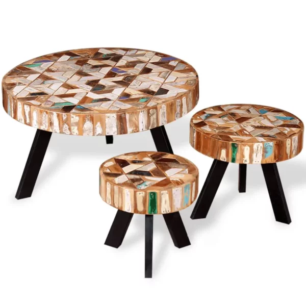 Three Piece Coffee Table Set Solid Reclaimed Wood - Image 3