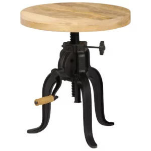 Side Table 17.7"x (17.7"-24.4") Solid Mango Wood and Cast Iron - Retro Charm, Adjustable Height