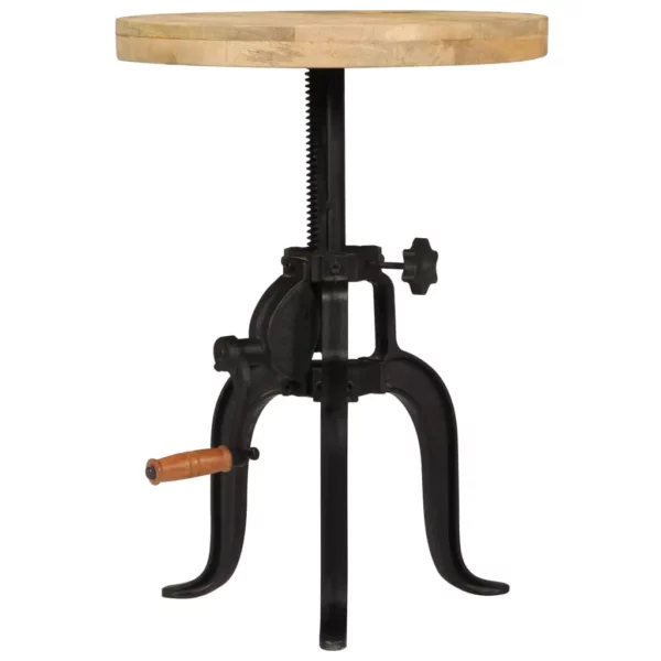 Side Table 17.7"x (17.7"-24.4") Solid Mango Wood and Cast Iron - Retro Charm, Adjustable Height - Image 2