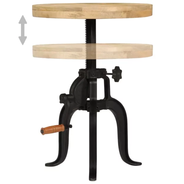 Side Table 17.7"x (17.7"-24.4") Solid Mango Wood and Cast Iron - Retro Charm, Adjustable Height - Image 6